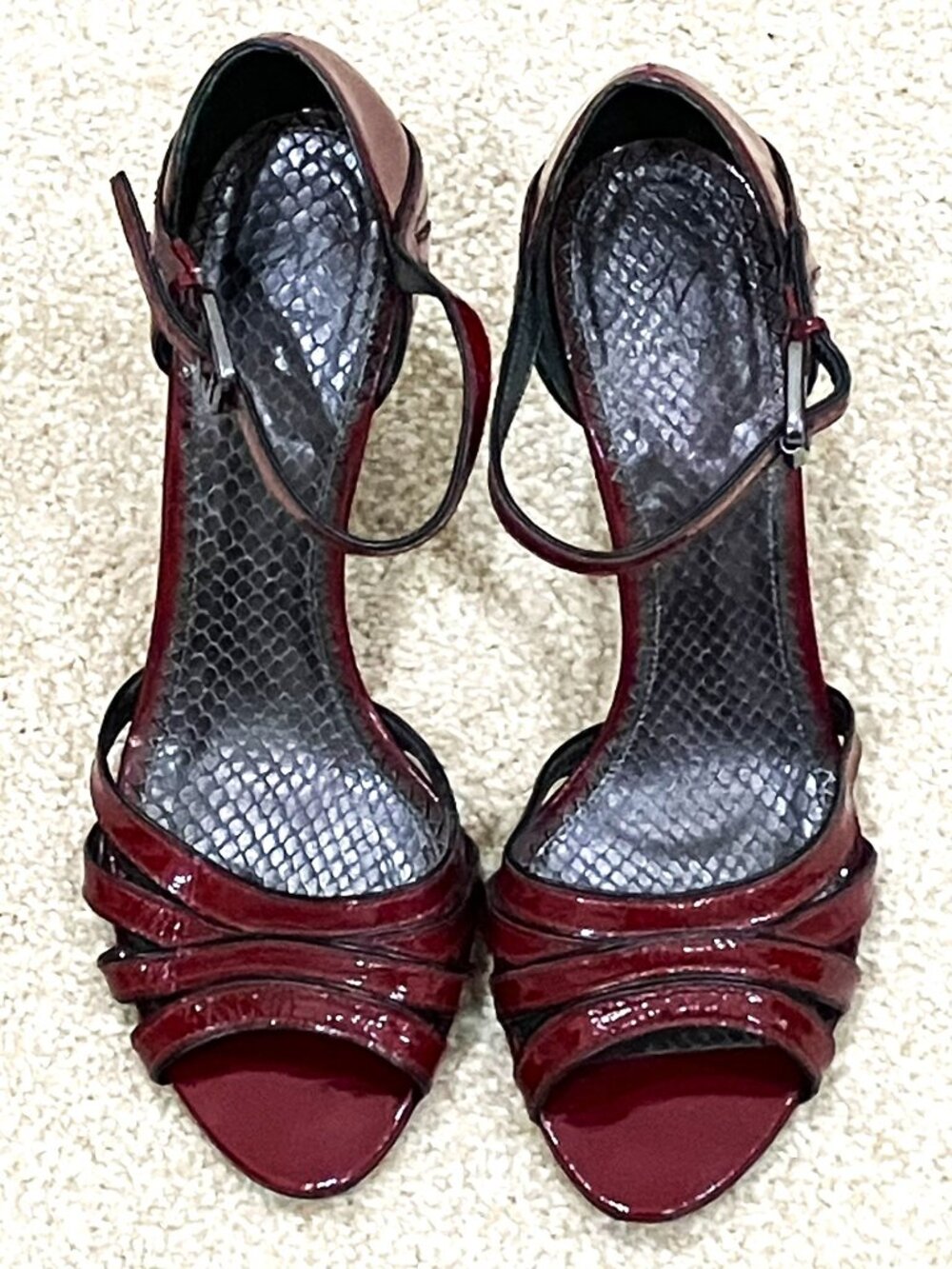Burgundy Genuine Patent Leather J Vincent Ankle Strap High Heel
